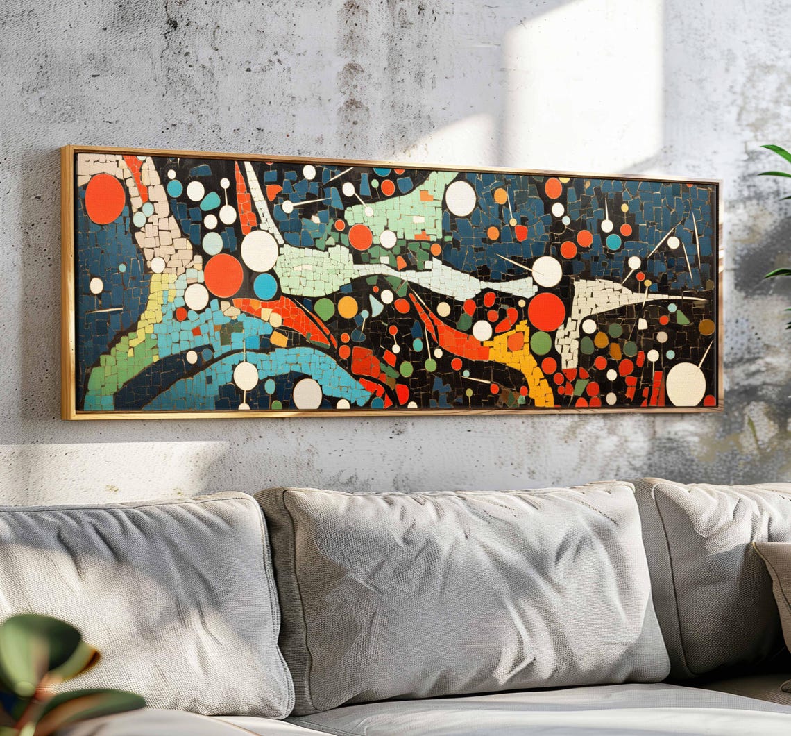 Colorful Mosaic Dots Flowing Shapes Turquoise Red Abstract Art Print