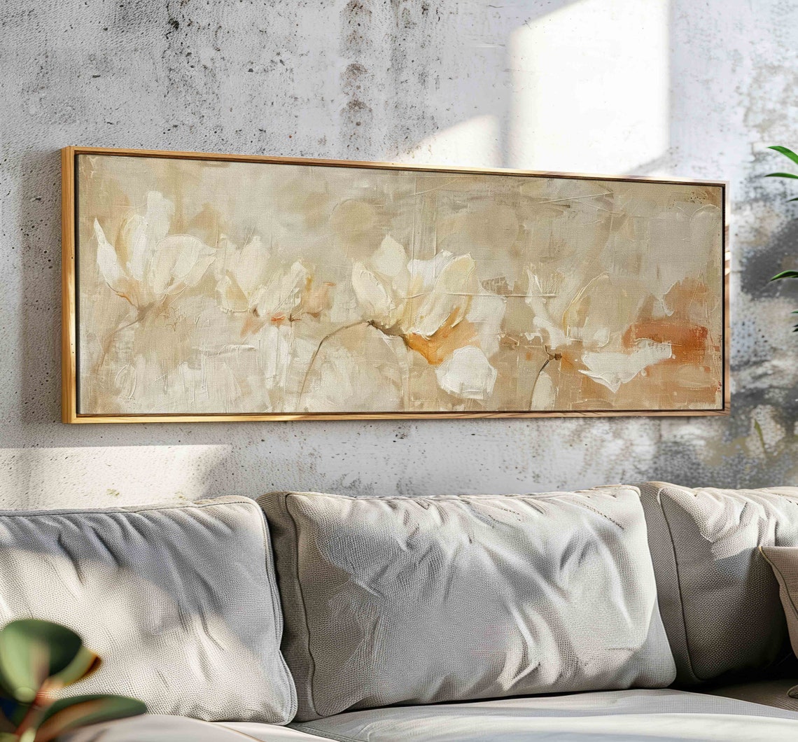 Moody Beige Abstract Floral Soft Neutral Panoramic Decor Poster