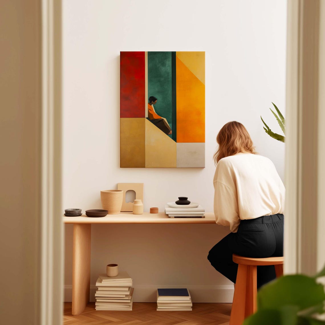 Mid Century Modern Wall Art Framed Abstract Geometric Large Wall Art Ready To Hang Wall Decor Boho Wall Art Modern Wall Art - Image 2