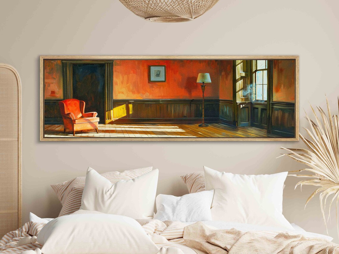 Sunlit Amber Interior Room With Orange Armchair Quiet Light Wall Art - Image 2