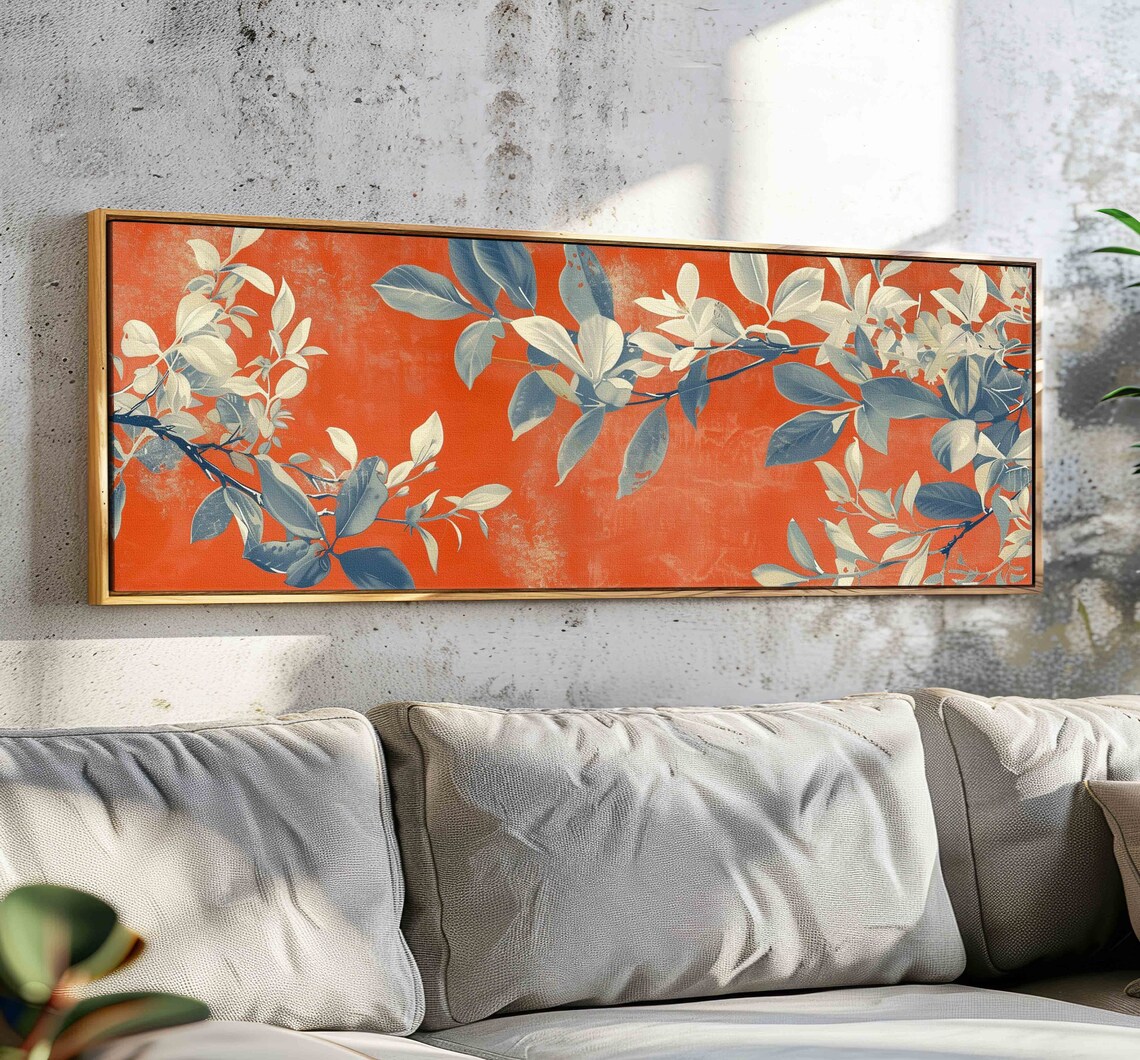 Burnt Orange Botanical Foliage Branches Vintage Floral Wall Art Print