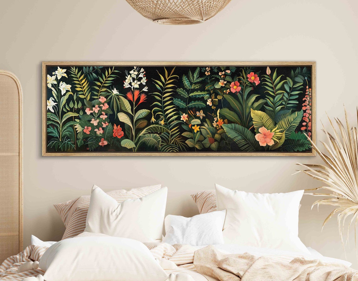 Dark Tropical Jungle Botanical Flowers Panoramic Moody Wall Art - Image 2