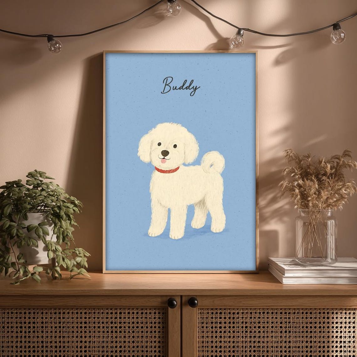 Frost and Bailey Custom Pet Portrait Dog and Cat Duo Beige Wall Art - Image 4