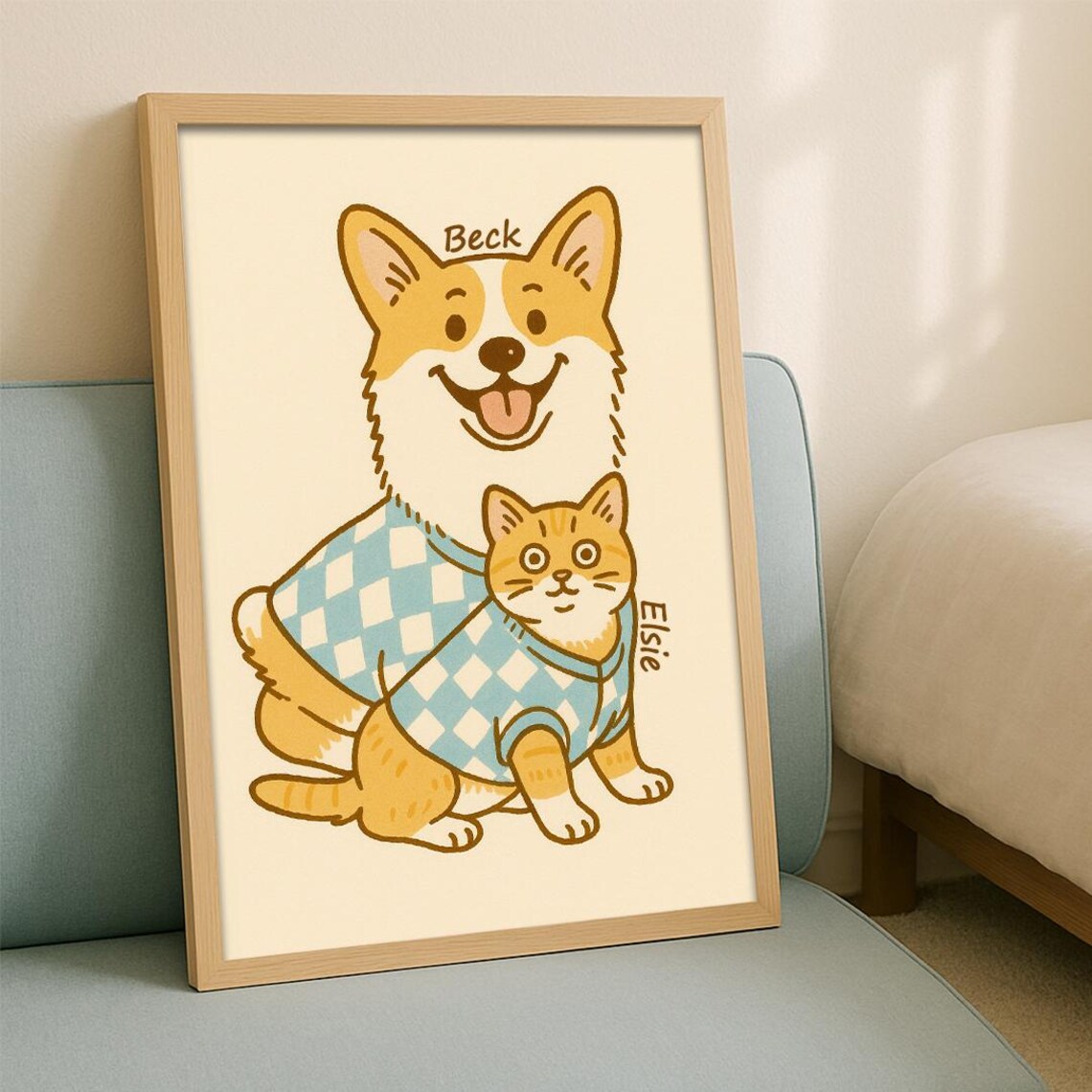 Chase the Golden Retriever Cartoon Holding Tulip Yellow Blue Wall Art - Image 5