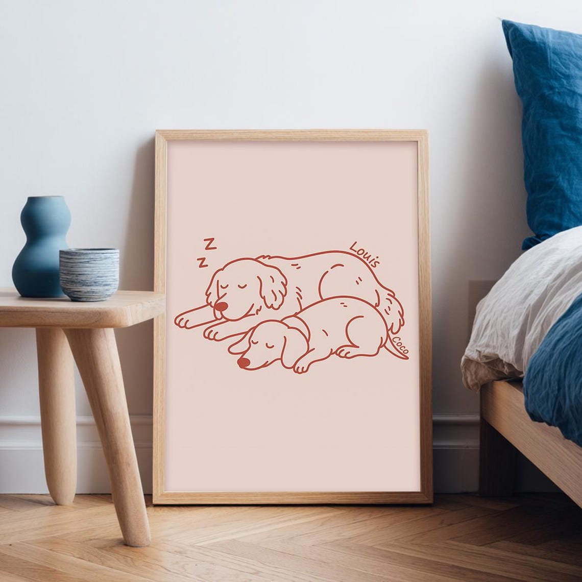 Chase the Golden Retriever Cartoon Holding Tulip Yellow Blue Wall Art - Image 2