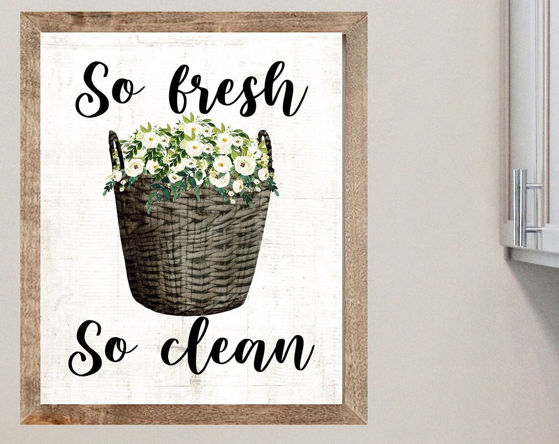 So Fresh So Clean Brown Laundry Basket Floral Farmhouse Poster