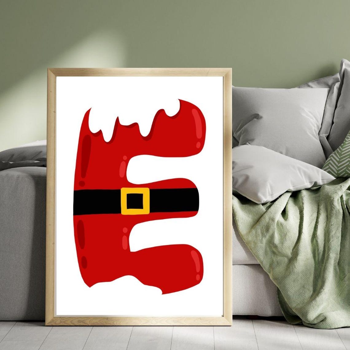 Santa Belt Letter E Red Monogram Christmas Holiday Poster Art Gift - Image 3