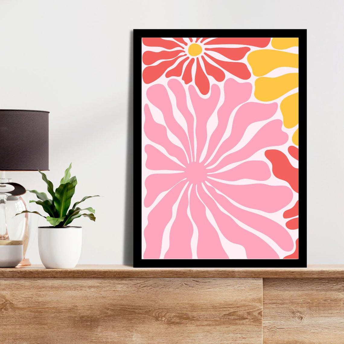 Matisse Style Pink Sunburst Flower Coral Retro Botanical Art Print - Image 2