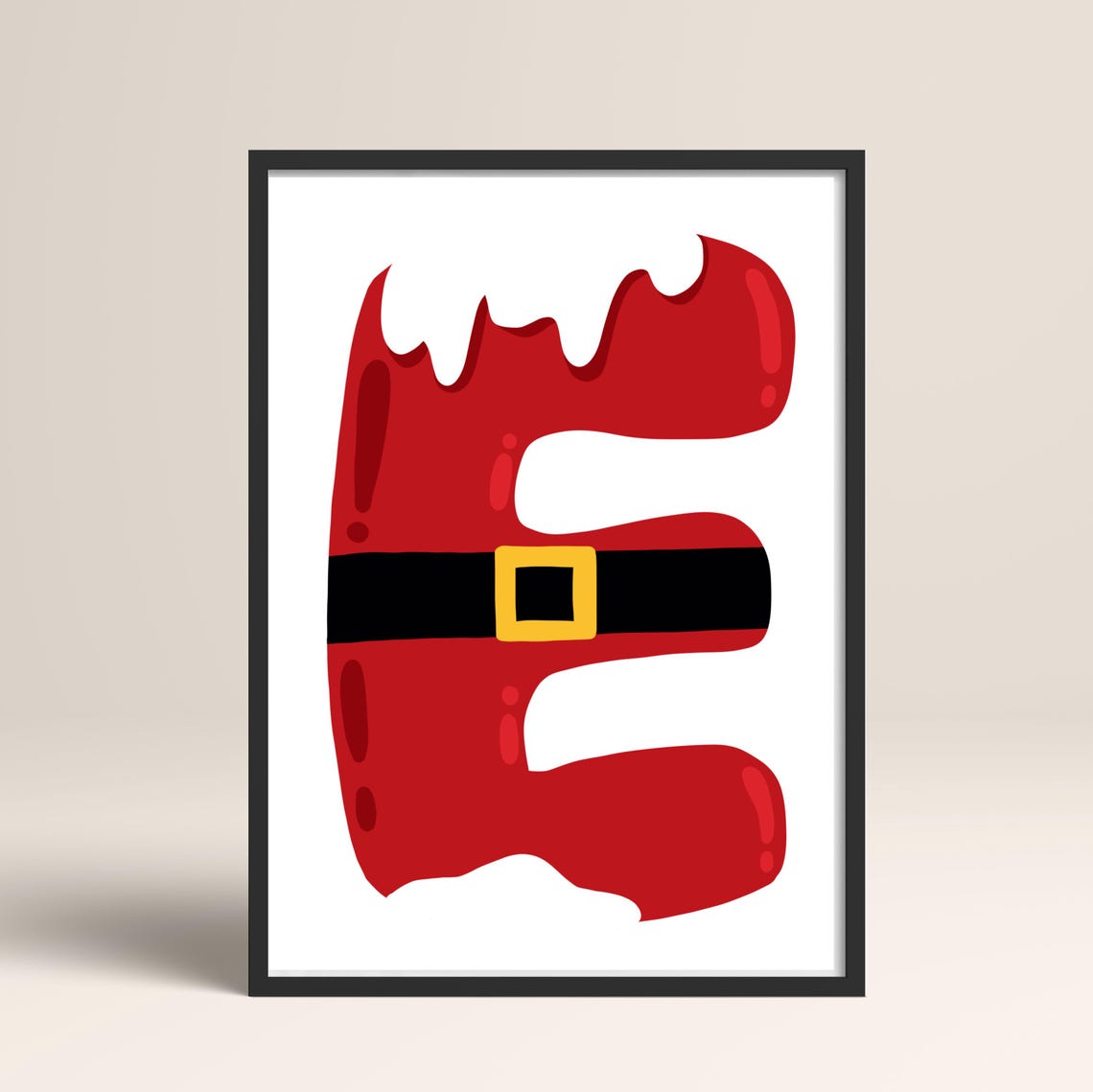 Santa Belt Letter E Red Monogram Christmas Holiday Poster Art Gift