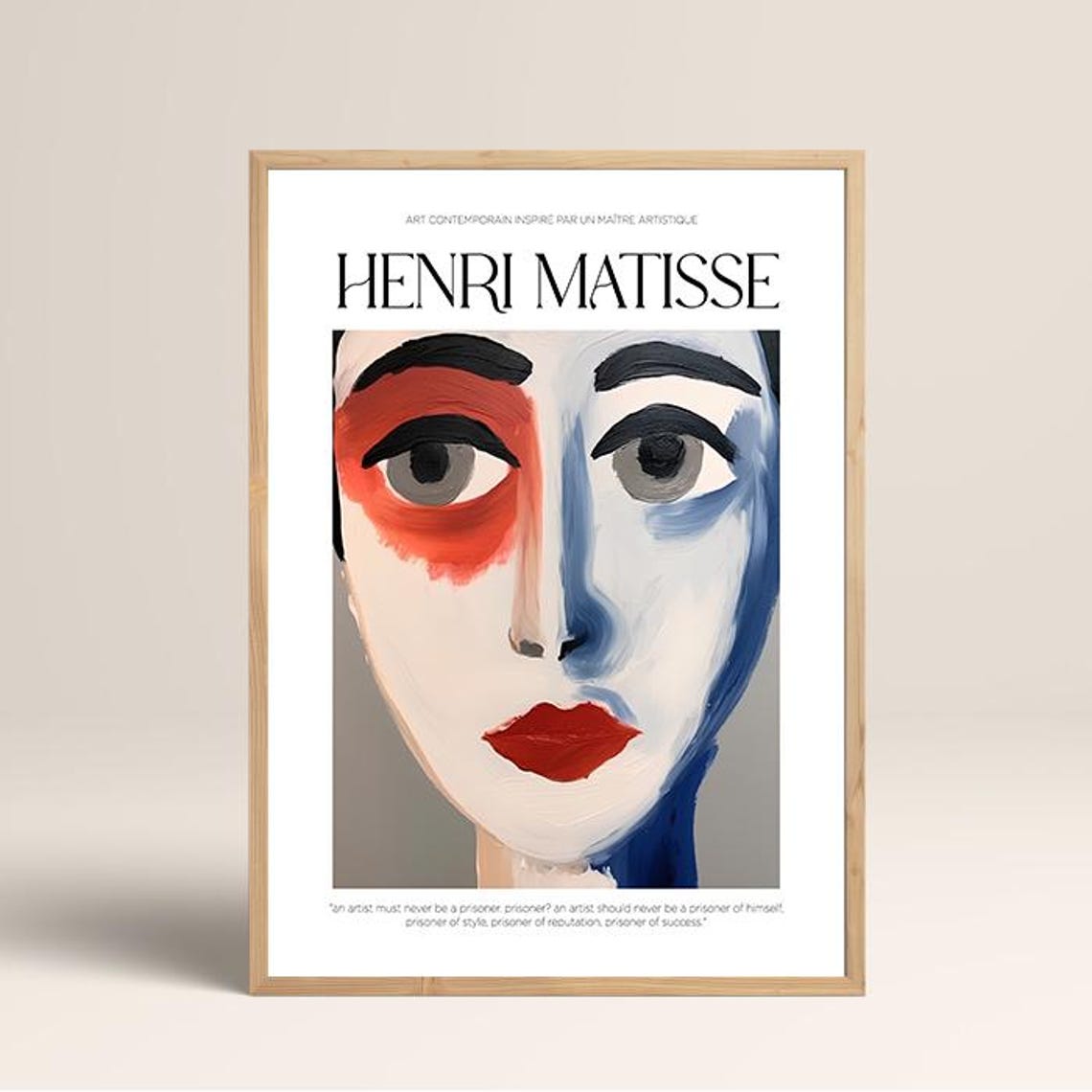 Henri Matisse Style Split Face Red Blue Artist Quote Art Print - Image 2