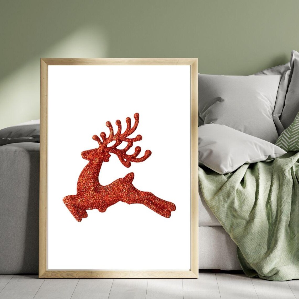 Red Glitter Leaping Reindeer Christmas Holiday Sparkle Poster - Image 3