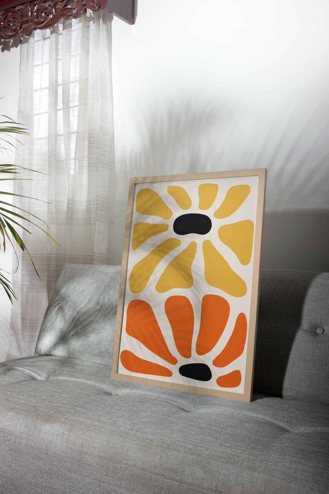 Matisse Style Abstract Flower Duo Mustard Orange Gallery Poster - Image 2