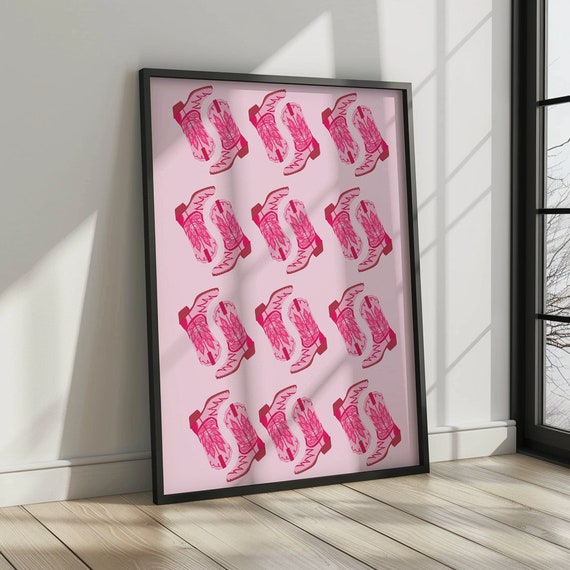 Pink Cowgirl Boots Print Country Western Aesthetic Western Dorm Room Decor Cowgirl Print Vintage Retro Art Preppy Wall Art