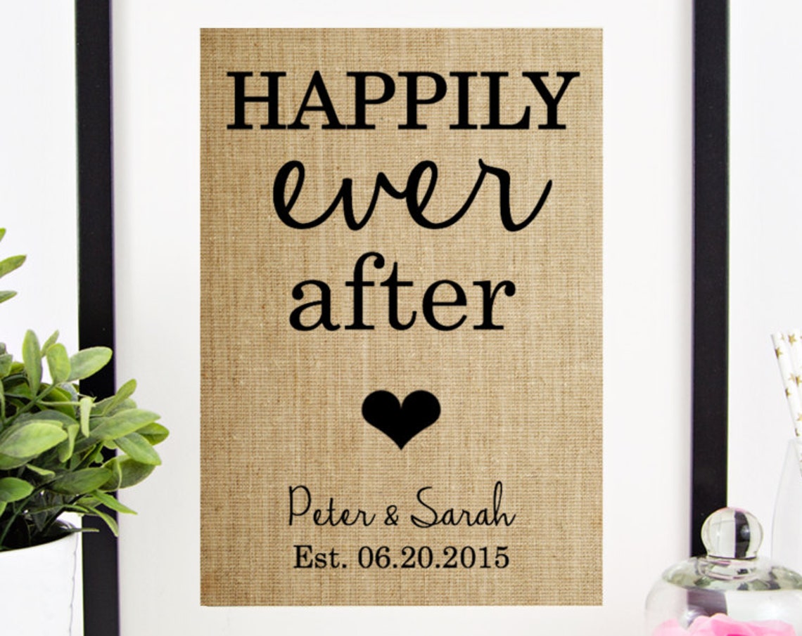 Happily Ever After Heart Peter Sarah Est 06.20.2015 Burlap Poster