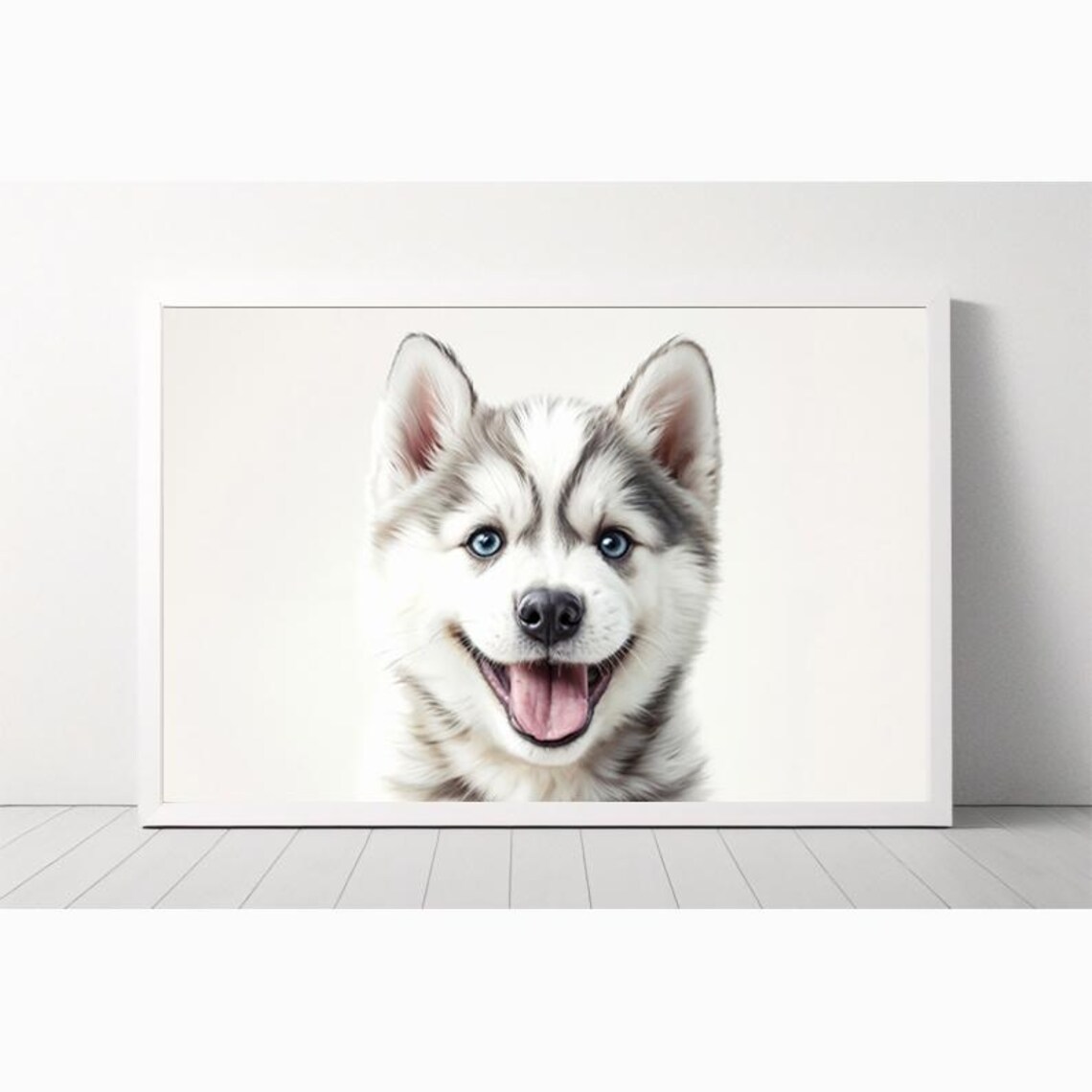 Happy Husky Puppy with Bright Blue Eyes Cute Dog Nursery Poster - Image 4