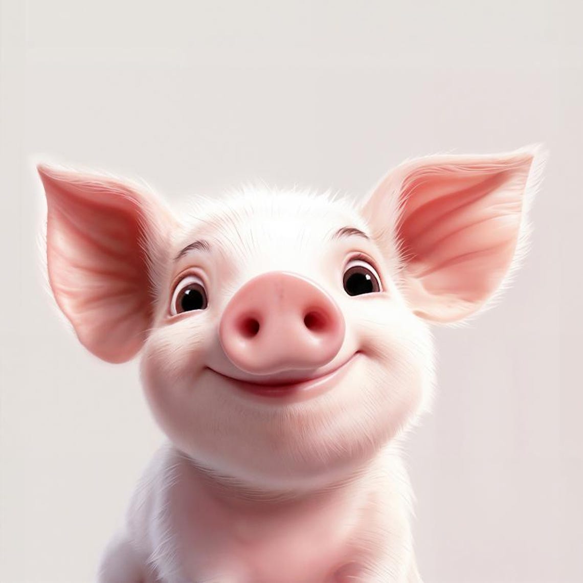 Smiling Happy Baby Pig with Big Ears Cute Farm Nursery Poster