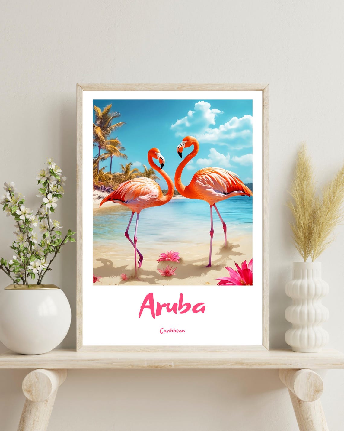 Aruba Poster Aruba Traditional Travel Print Aruba Flamingo Beach Flamingo Poster Wedding Gift Caribbean Christmas Gift Aruba Flamingo