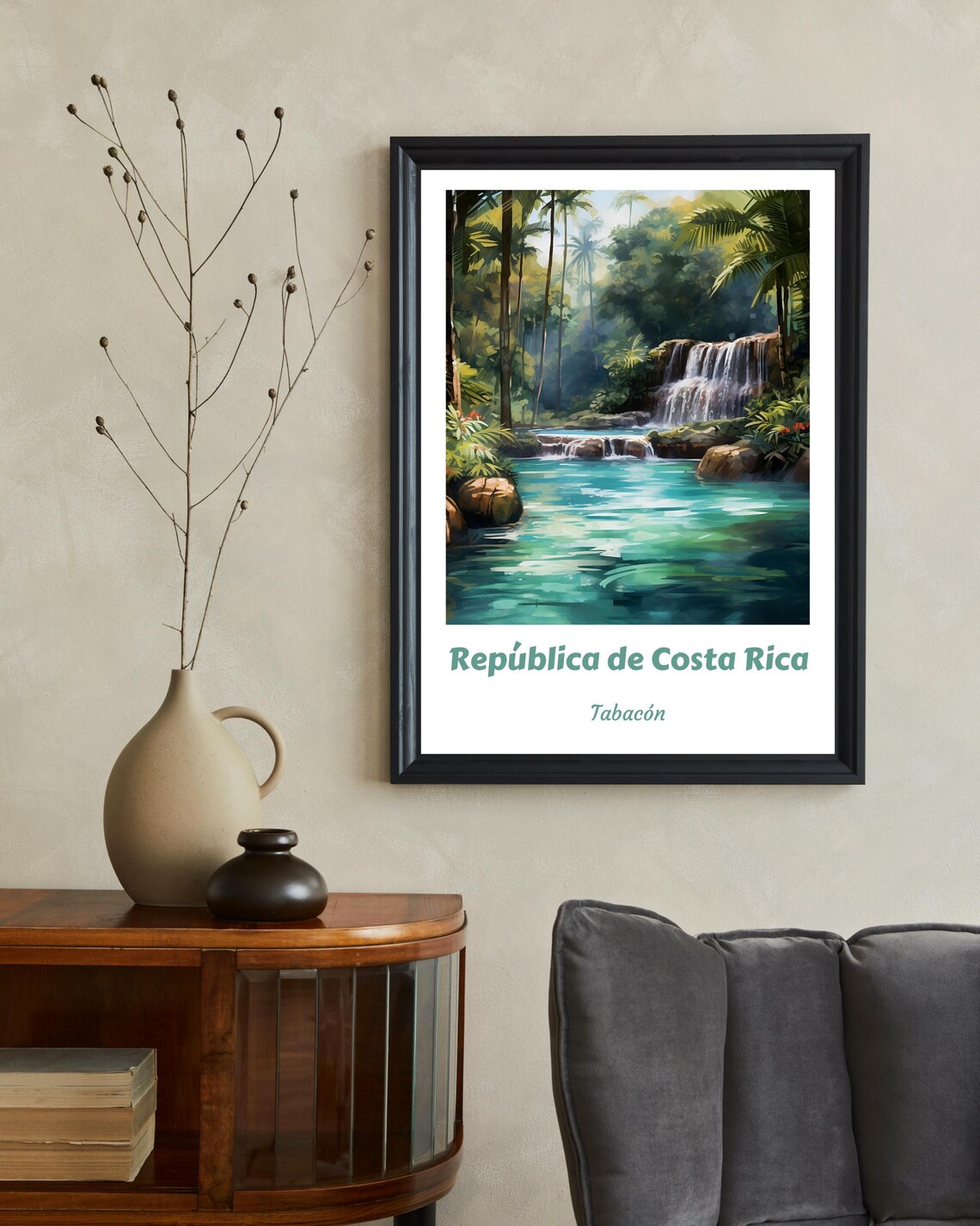 Costa Rica Traditional Travel Print, Tabacon Waterfall - Image 2