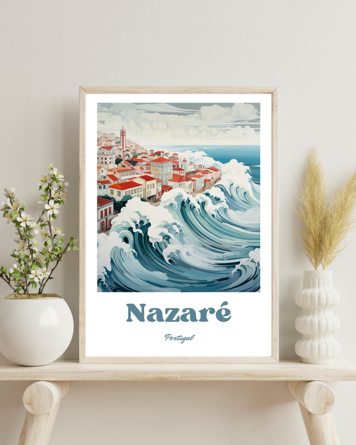 Nazare Poster Nazare Print Nazare Travel Art Nazare Travel Poster Portugal Wall Art Nazare Waves Print Nazare Wave Art Christmas Gift
