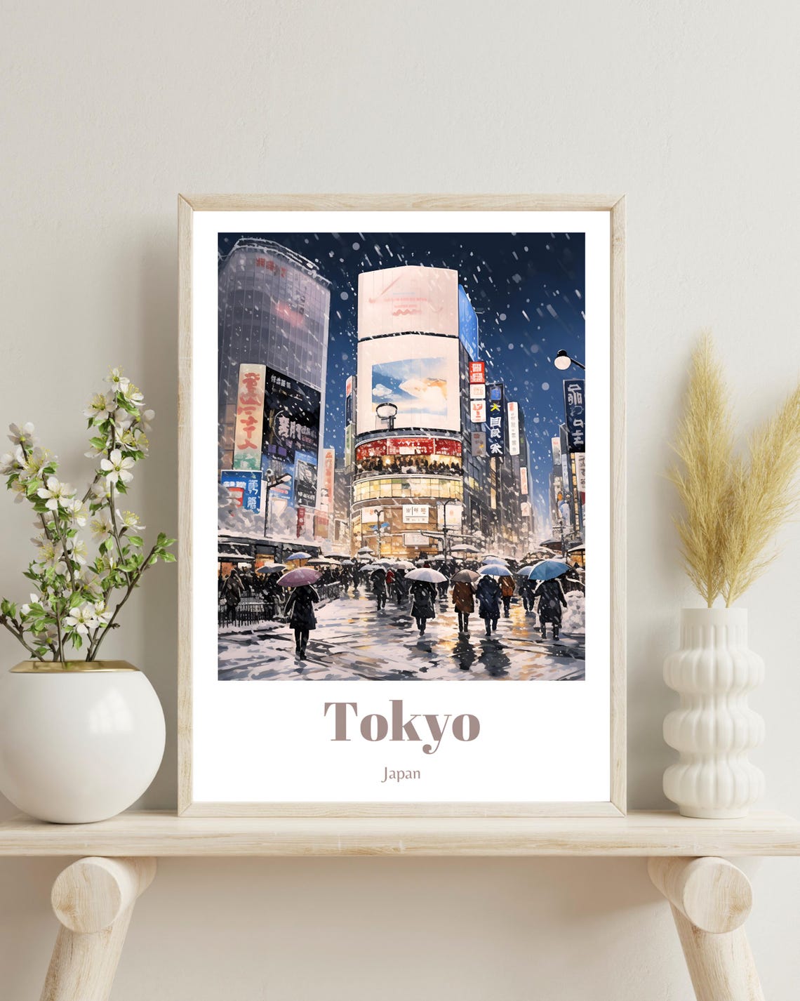 Tokyo Poster, Japan Winter Travel Art Print