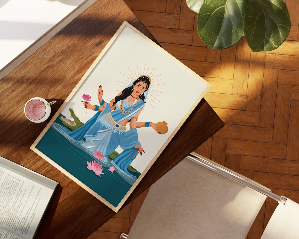 Goddess Ganga Devi Mata on Crocodile, Art Print - Image 4