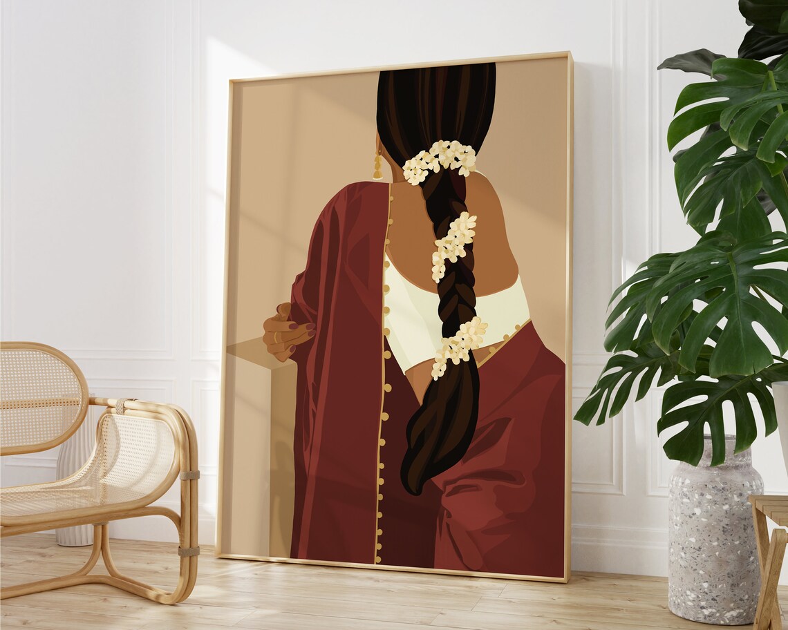 Desi Art South Asian Woman Portrait, Art Print - Image 3