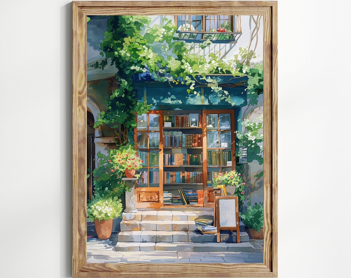 Vintage Bookstore Art Print, Bookish Library Style