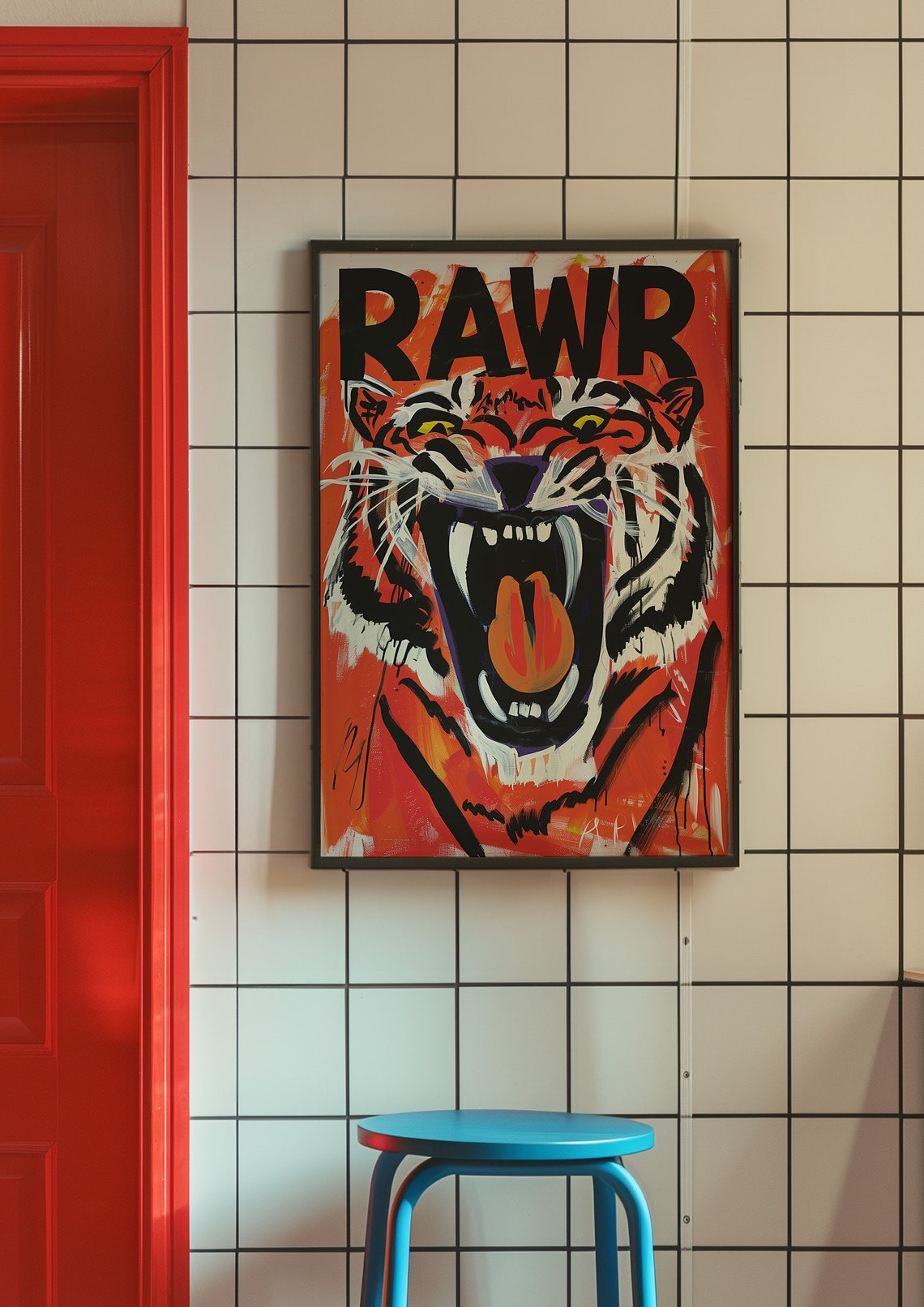 Rawr Tiger Face Fiery Red Graffiti Pop Art Funny Animal Poster - Image 8