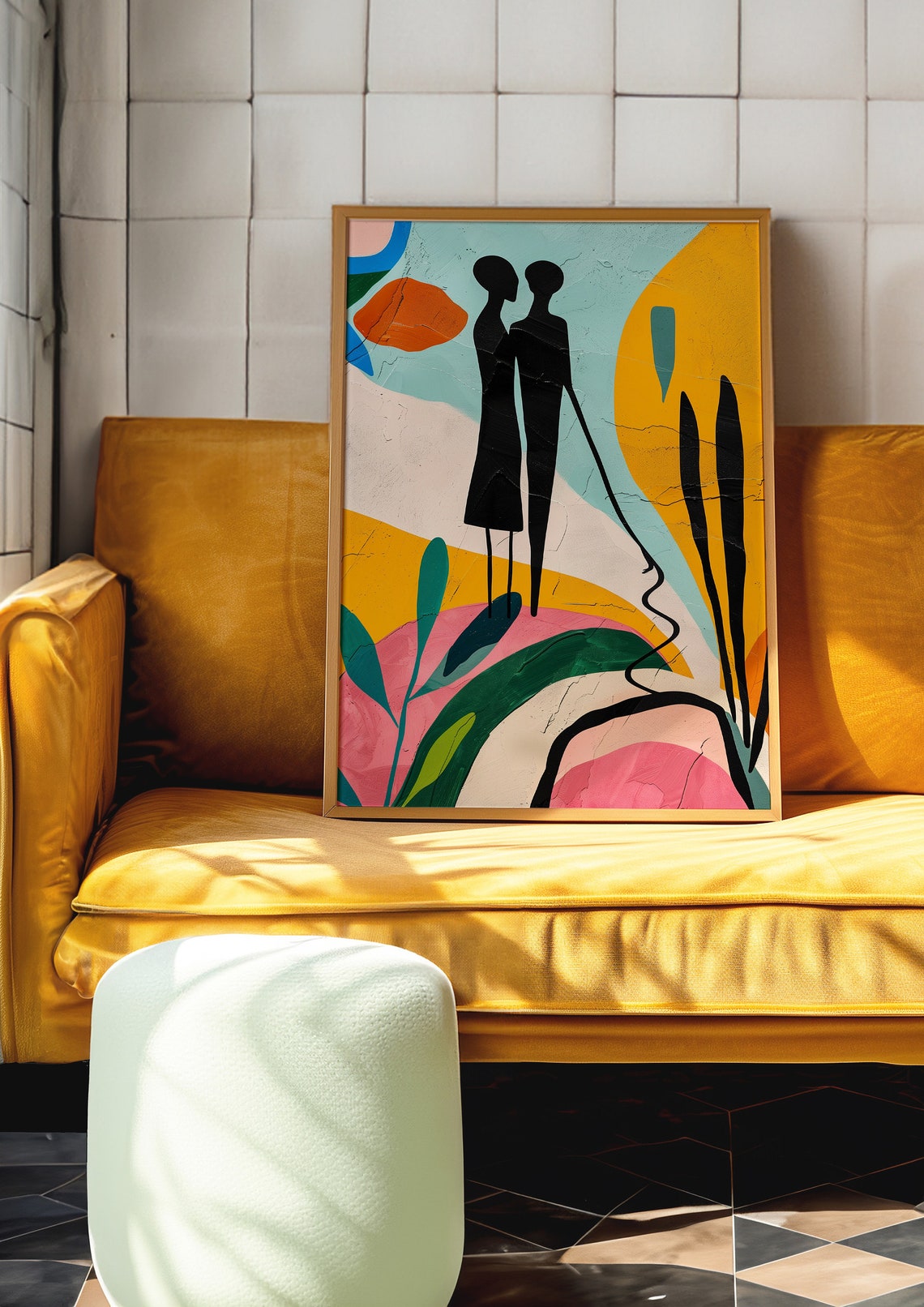 Embracing Couple Black Silhouette Colorful Abstract Garden Poster - Image 4
