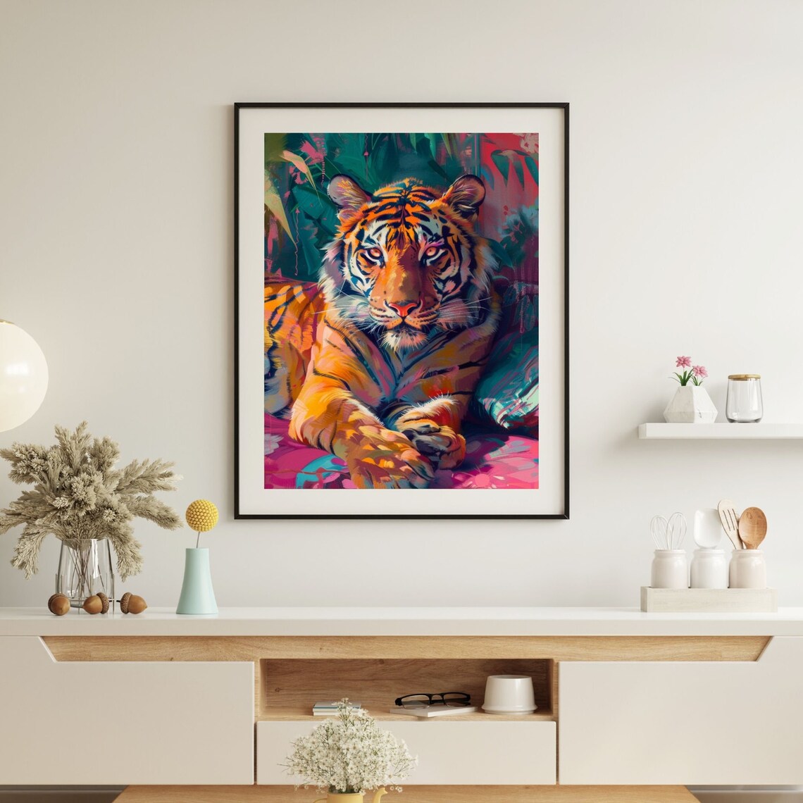 Colorful Tiger Lounging In Jungle Pop Art Poster Teal And Pink - Image 5