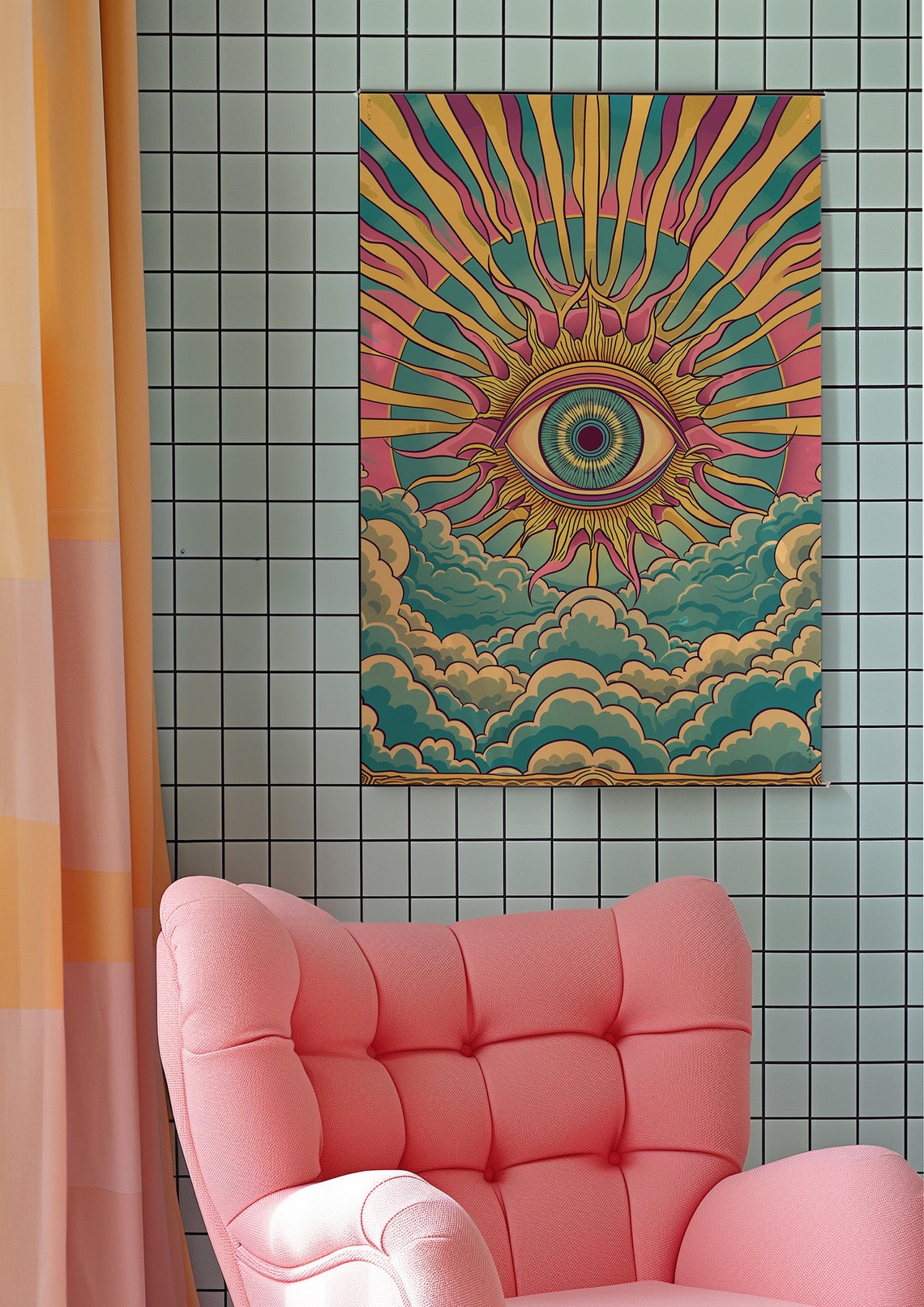 Psychedelic All Seeing Eye Radiant Sunburst Clouds Retro Wall Art - Image 7