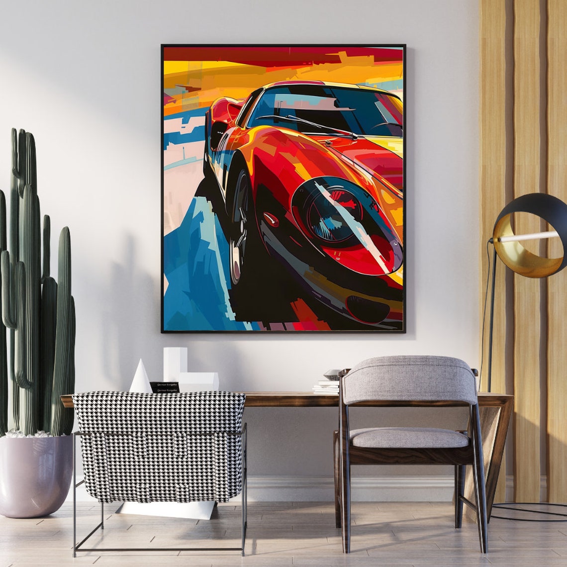 Retro Red Race Car Pop Art Poster With Bold Abstract Sunset Hues - Image 4