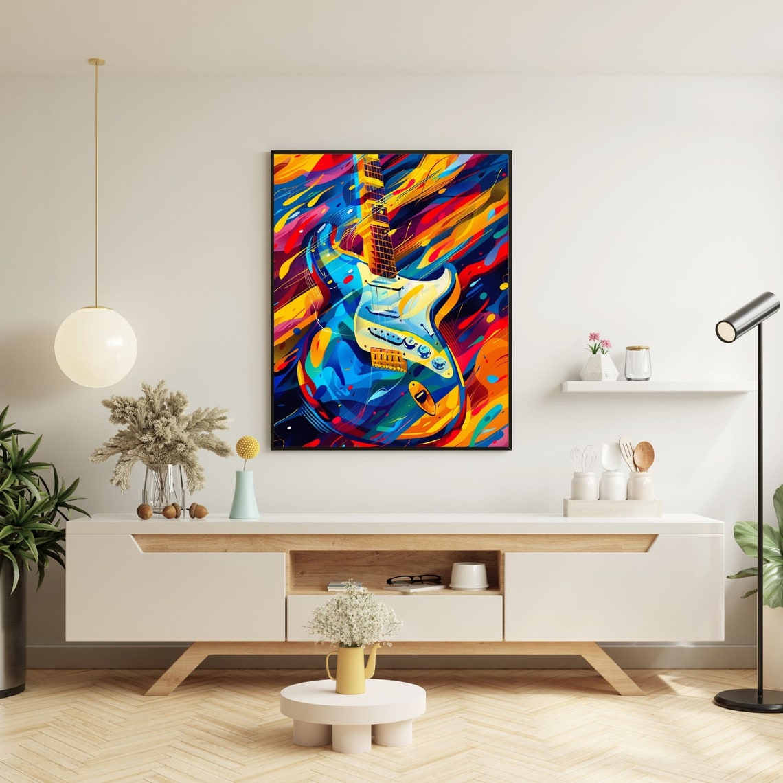 Rainbow Guitar Pop Art Poster 70s Retro Home Decor Hippie Home Decor 70s Bedroom Decor 1970s Decor - Image 3