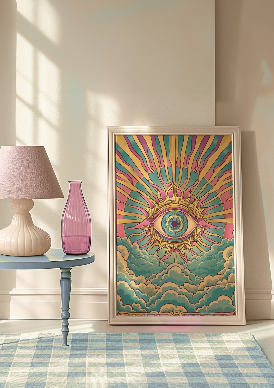 Psychedelic All Seeing Eye Radiant Sunburst Clouds Retro Wall Art - Image 9