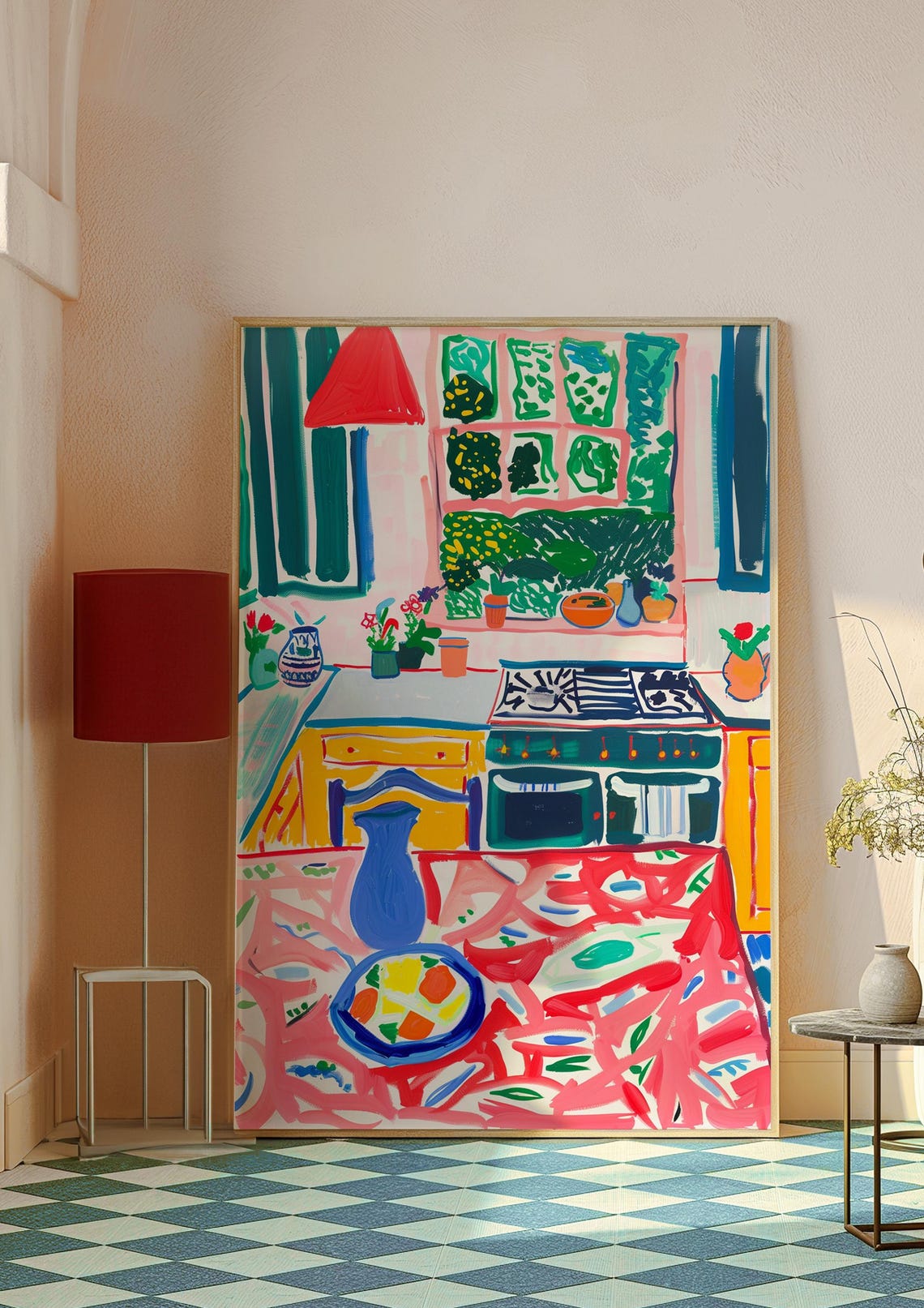 Colorful Cheerful Kitchen Interior Table Setting Red Cloth Art Print - Image 8