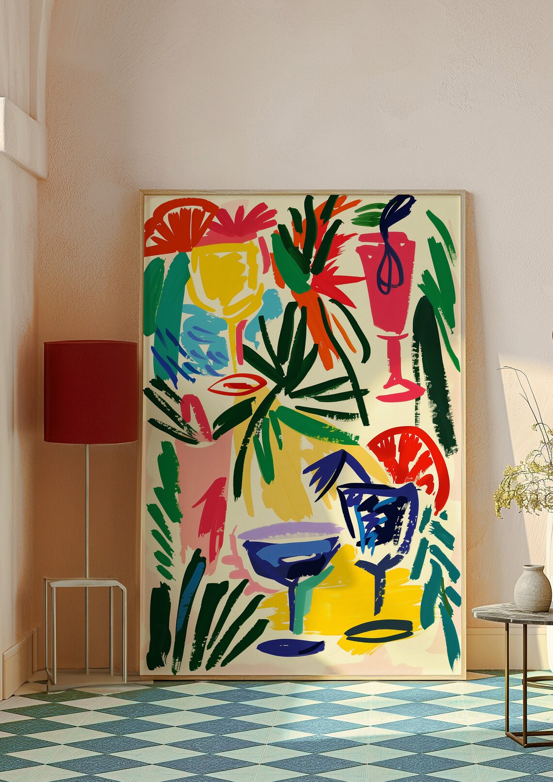 Tropical Cocktail Glasses Palm Leaves Colorful Bar Art Poster - Image 7