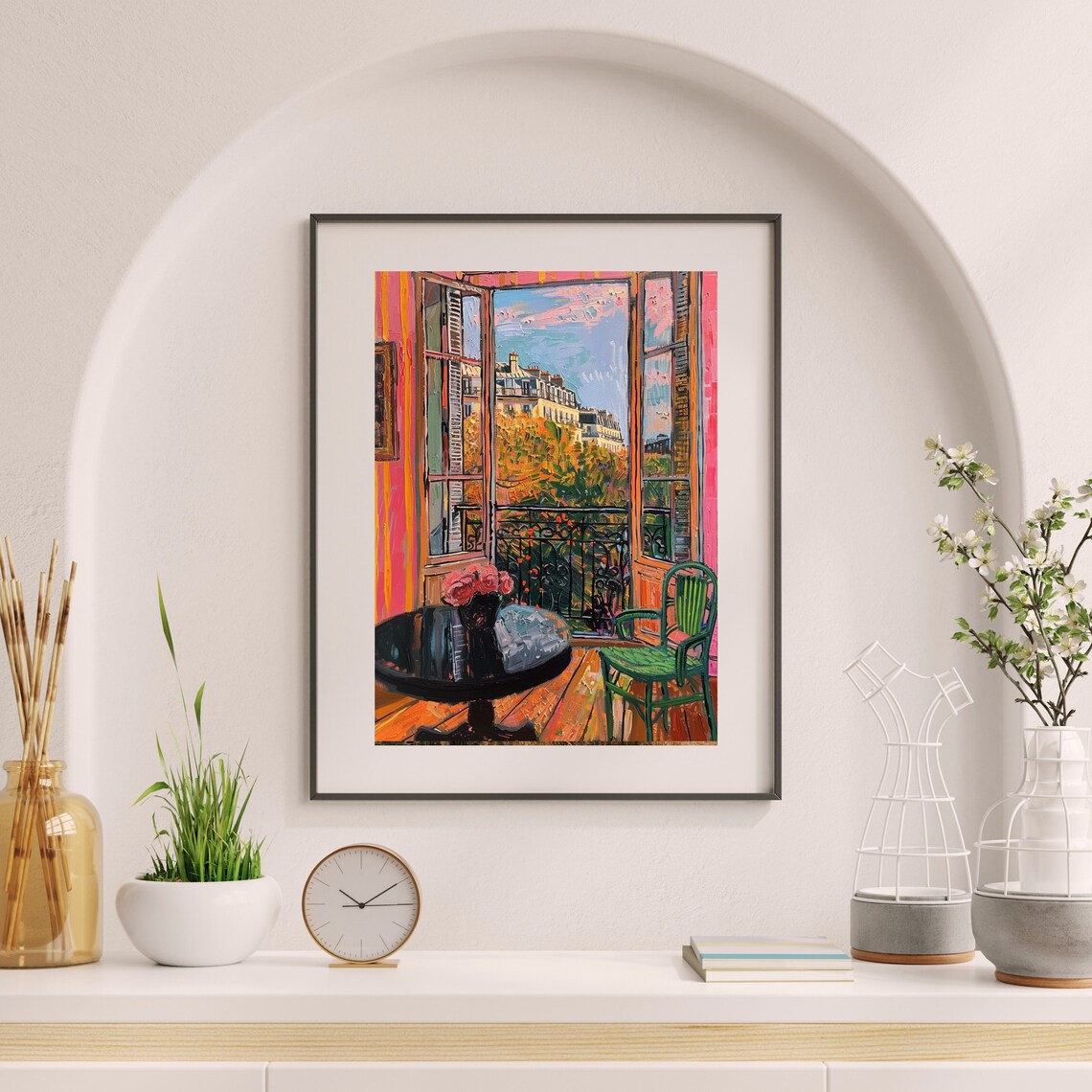 Paris Balcony Window View Poster With Roses In Fauvist Colors - Image 5