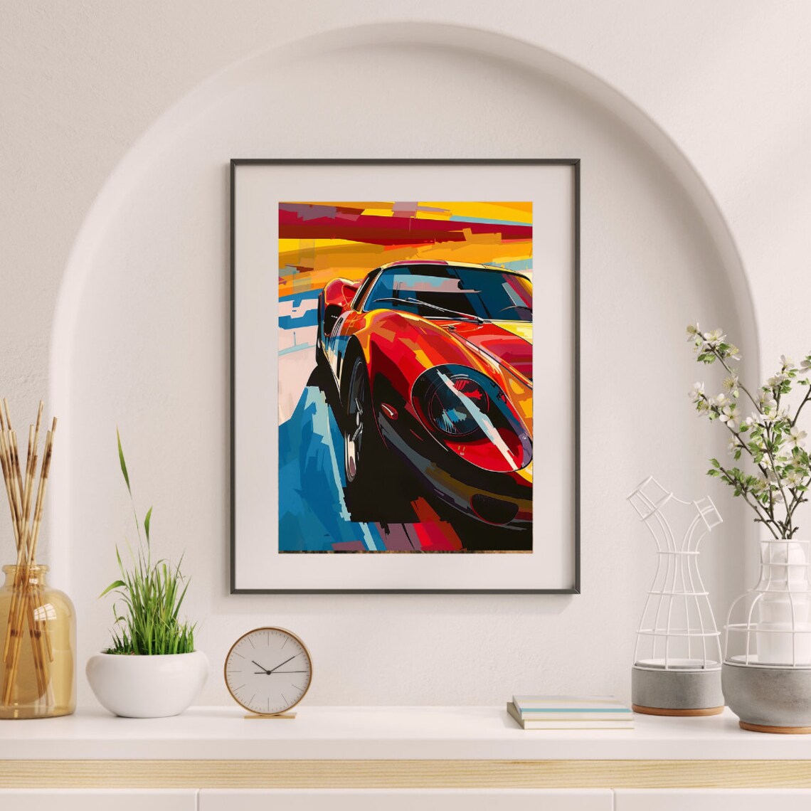 Retro Red Race Car Pop Art Poster With Bold Abstract Sunset Hues - Image 7