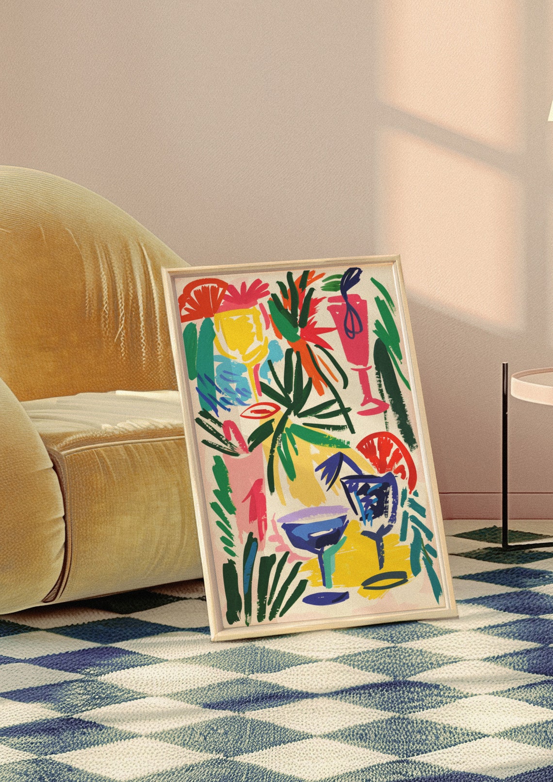 Tropical Cocktail Glasses With Palm Leaves Colorful Bar Art Poster - Image 3