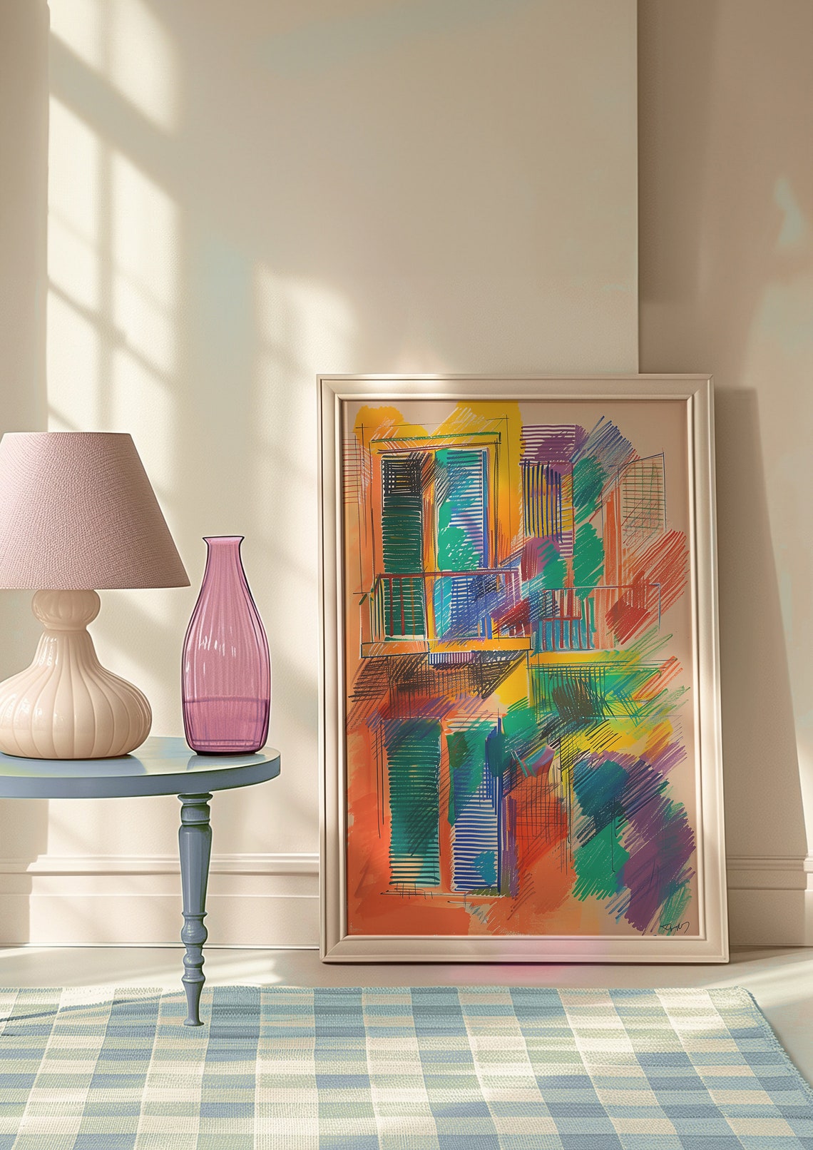 Vibrant Architectural Balcony Facade Sketch Colorful Modern Poster - Image 8