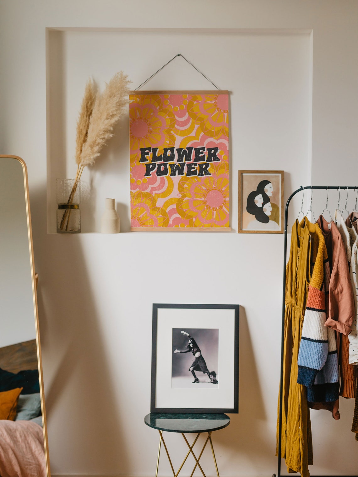 Flower Power Bold Black Retro Typography Orange Floral Art Poster - Image 6