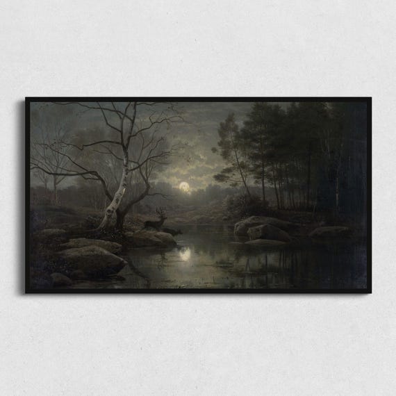 Halloween Full Moon Fall Landscape, Poster Print