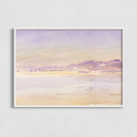 Lavender Ocean Sunset Pastel Watercolor Minimalist Wall Art Print