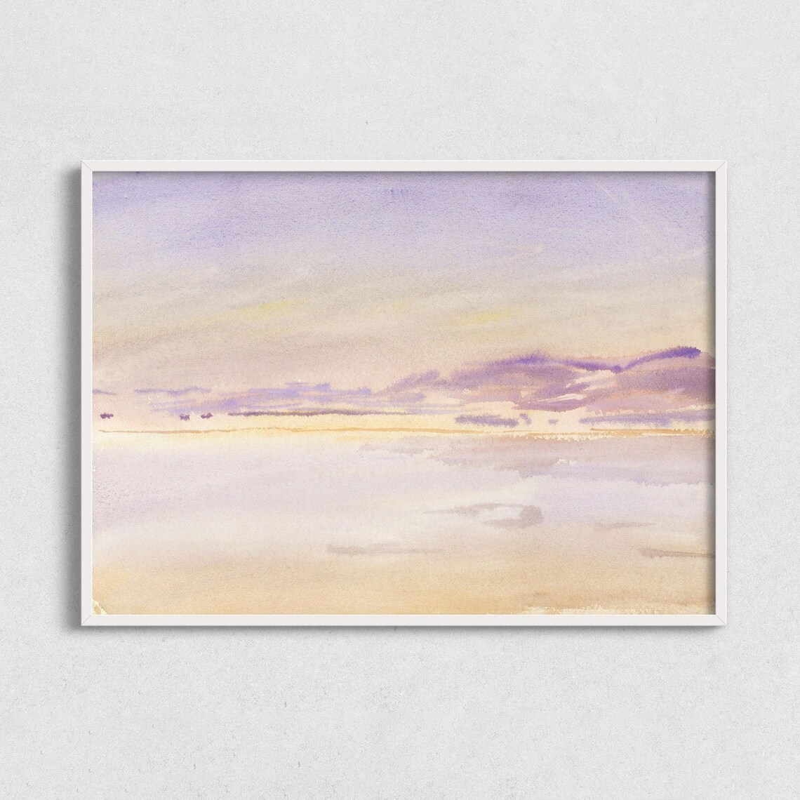 Lavender Ocean Sunset Pastel Watercolor Minimalist Wall Art Print