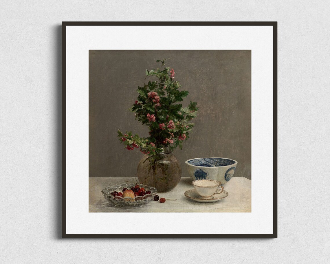 Still Life With Cherries, Vintage Fruit Art Print - Image 2