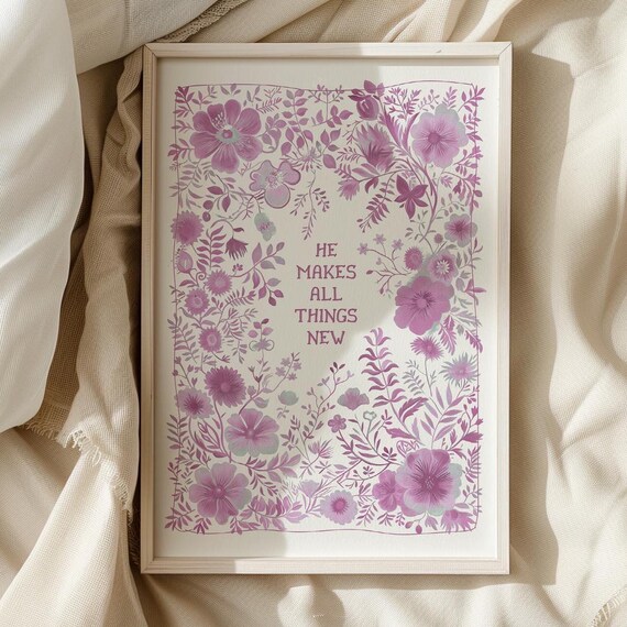 Pink Botanical Christian Wall Art Scripture Print