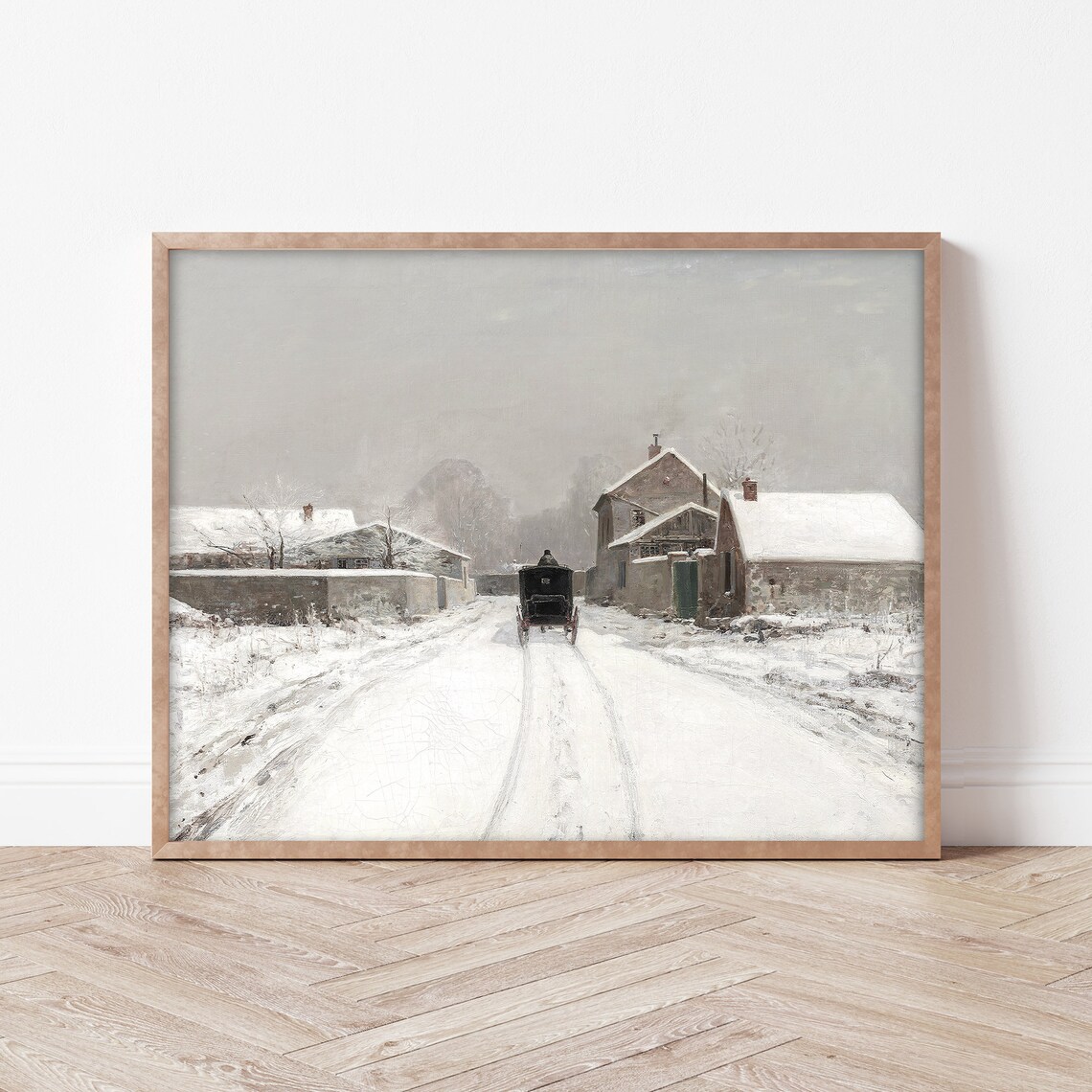 Vintage Classic Snowy Village Street Horse Carriage Winter Poster - Image 3