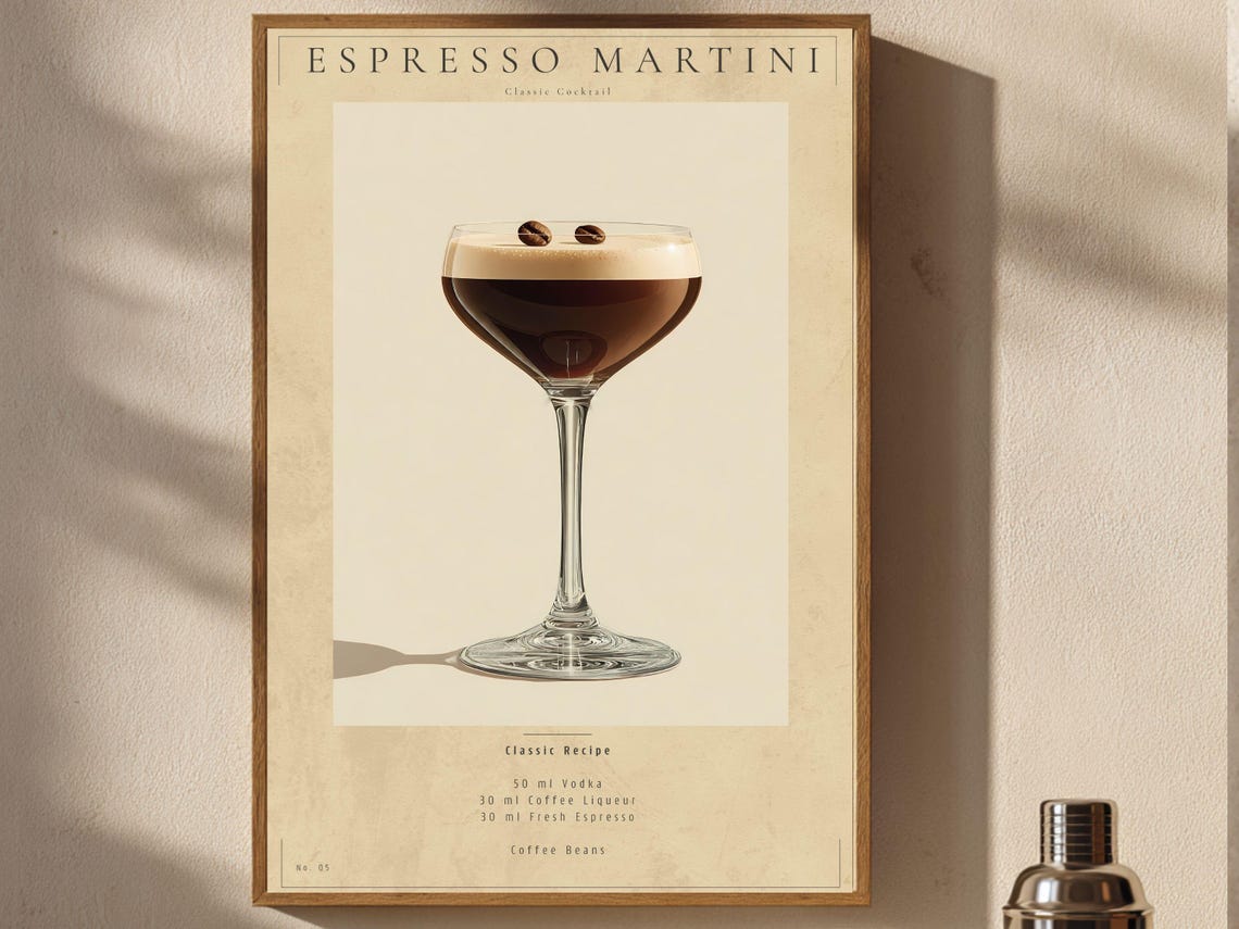 Espresso Martini Classic Cocktail Recipe Coffee Kitchen Decor Poster
