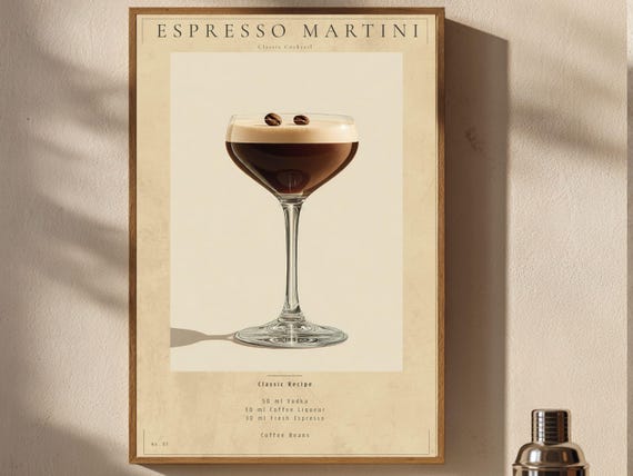 Espresso Martini Poster Cocktail Wall Art Bar Cart Decor Printable Download