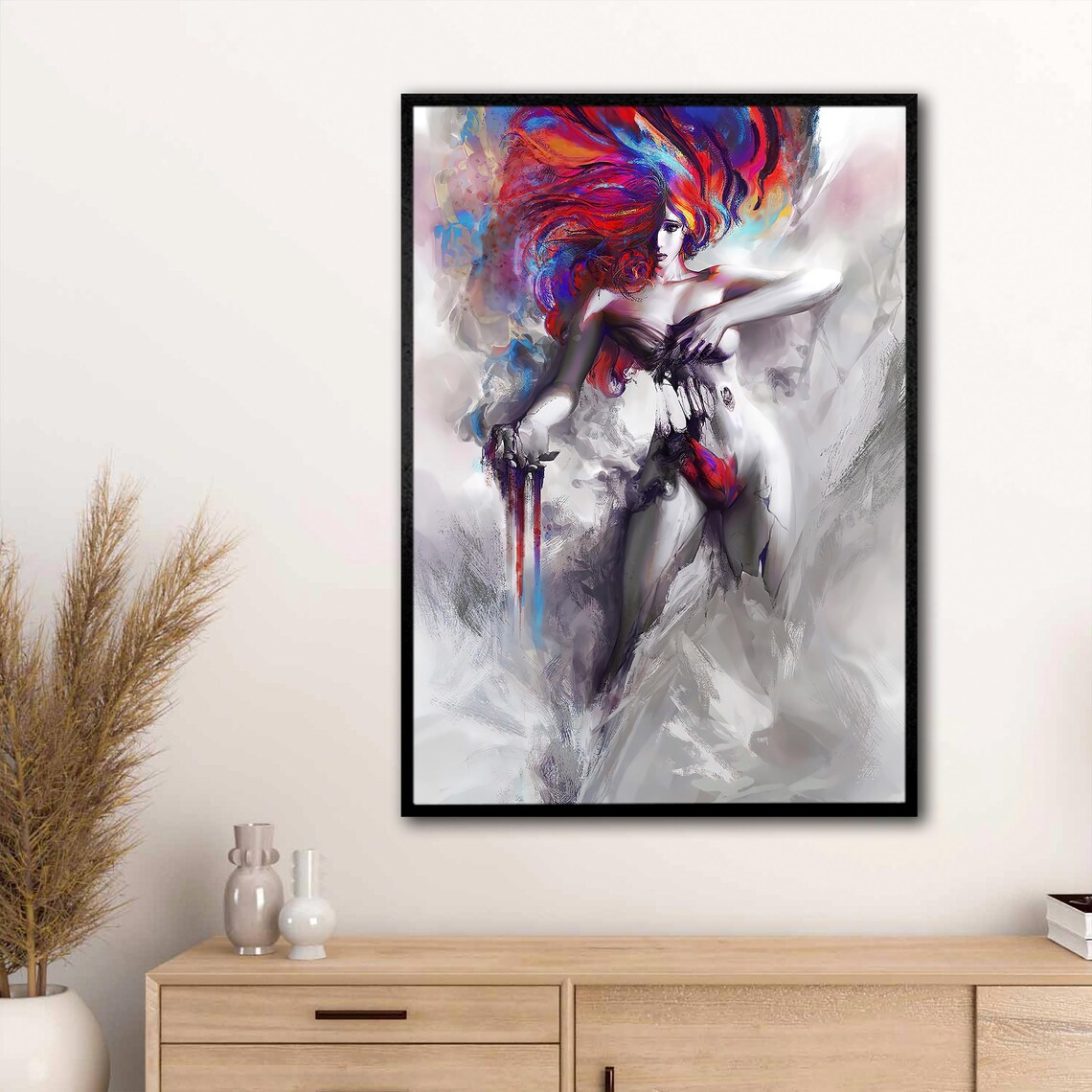 Colorful Splash Hair Woman Pop Art Nude Painting Multicolor Wall Art - Image 2